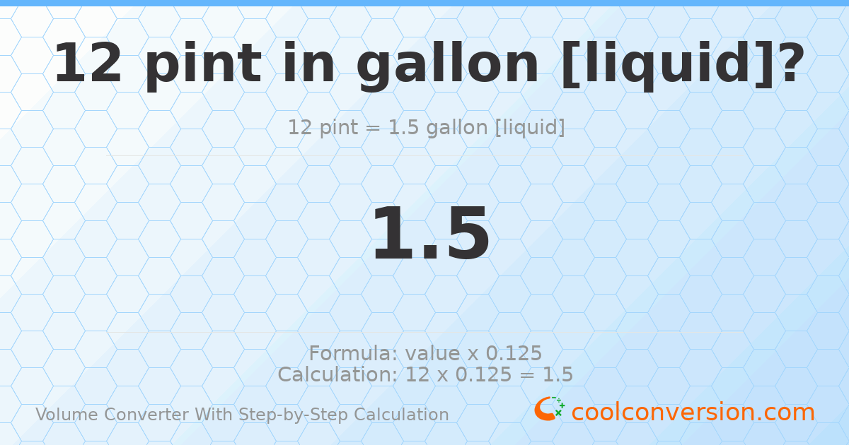 12 pints = 1.5 gallons [liquid]